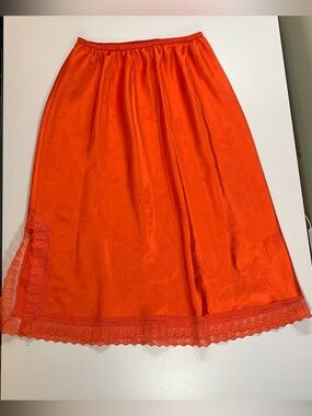 Vintage French Maid Half Slip Red Floral Lace Trim Retro Coquette Romantic Glam